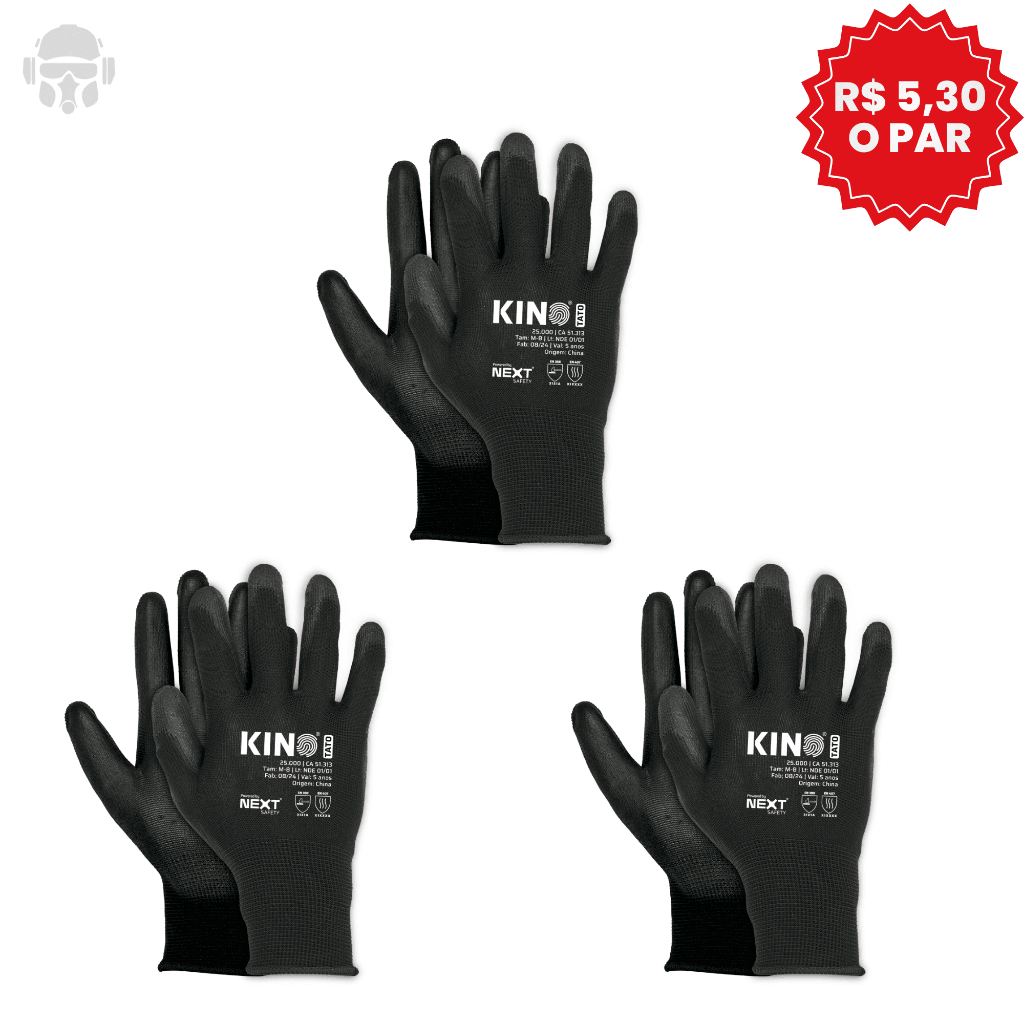 Kit 3 Luvas PU Next Safety Kino Tato  - Precisão, Conforto e Proteção Antiestática CA 51313