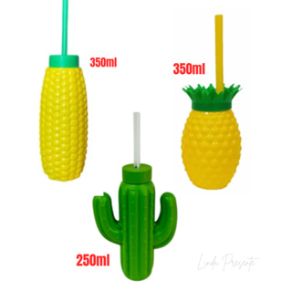 Copo Decorativo Com Canudo Abacaxi Cacto Milho  Festa Decoração Tropical Drinks em Oferta na Shopee