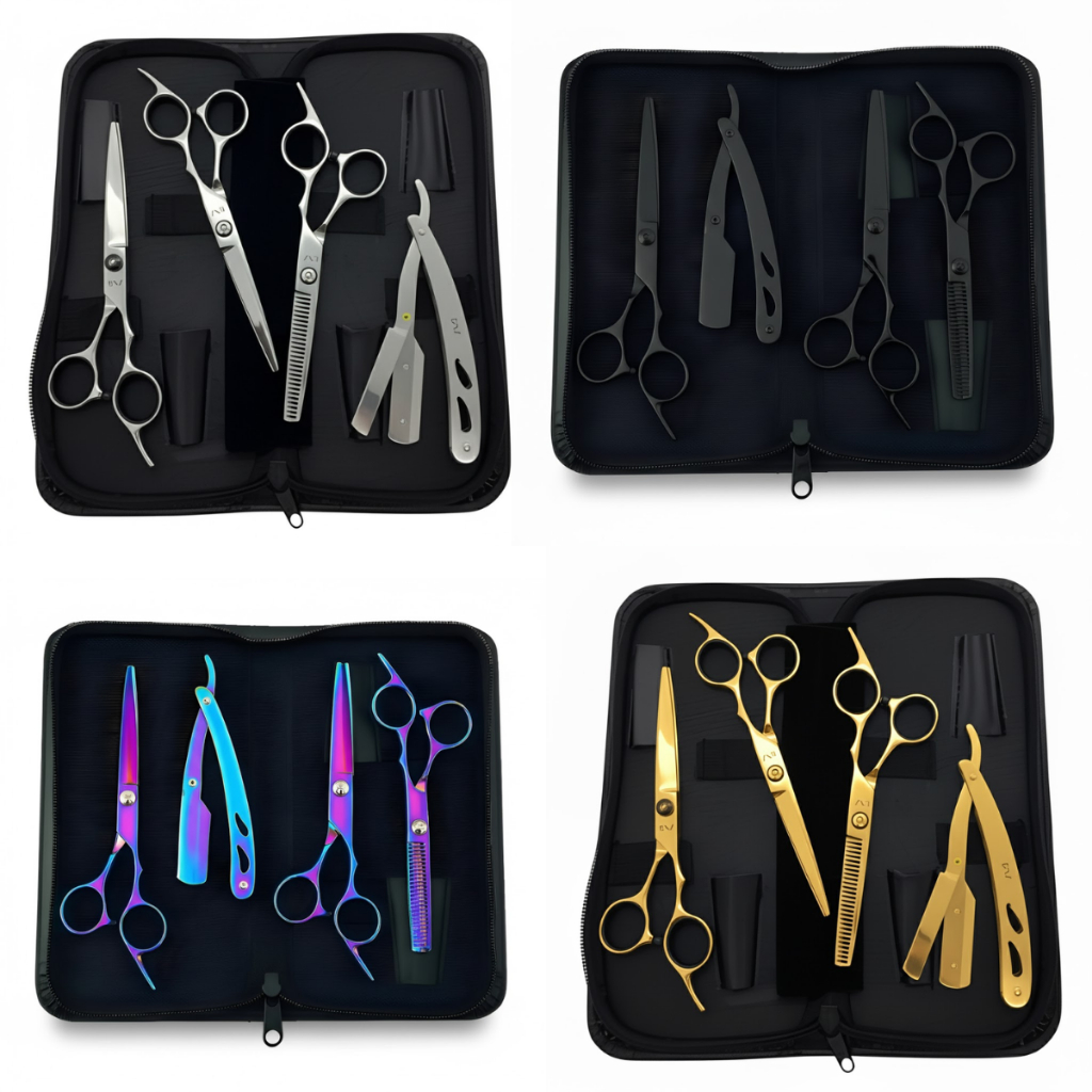 Kit 3 Tesouras Fio Navalha Desfiadeira Profissionais Para Cabeleireiro/Barbeiro