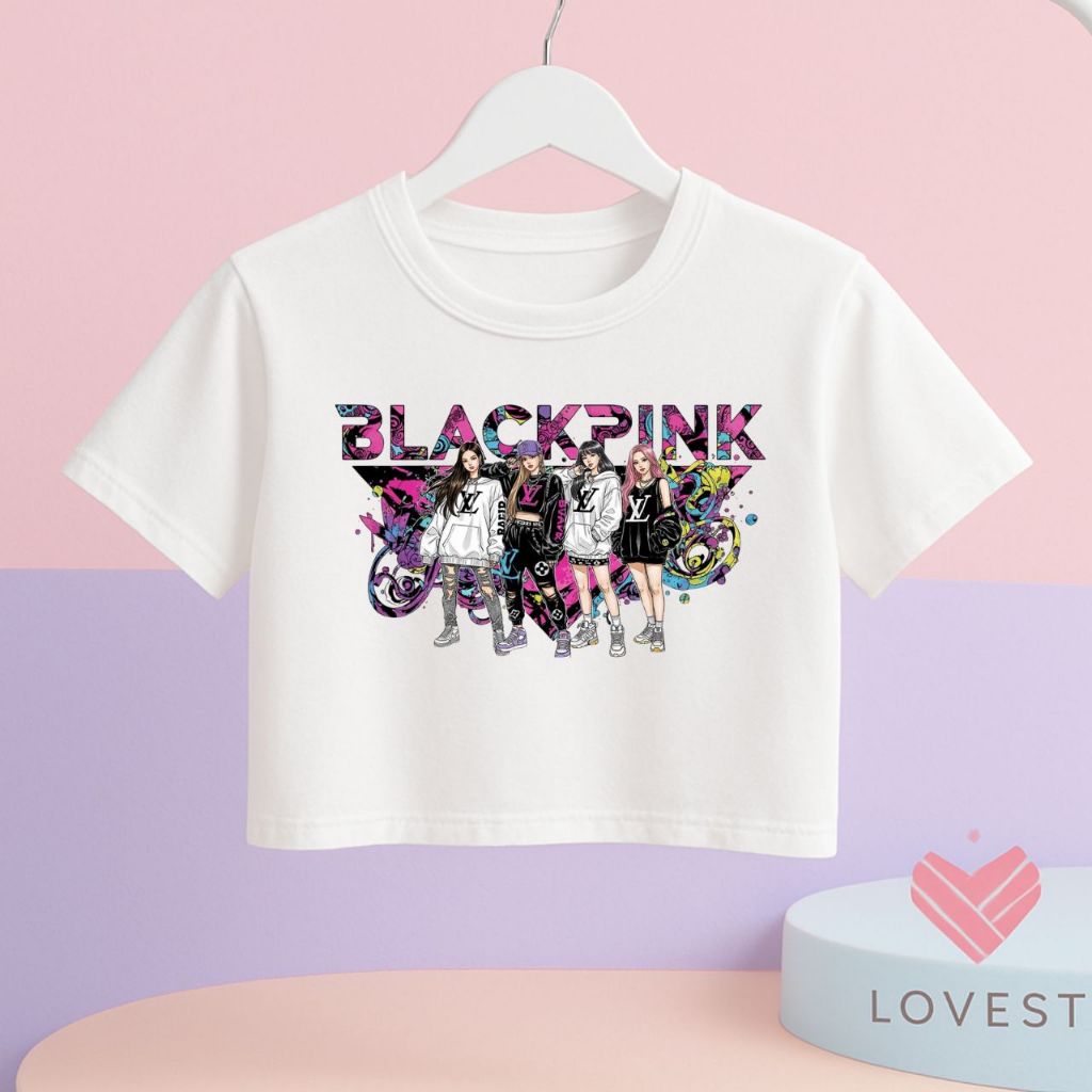 cropped Black pink infantil menina em Oferta na Shopee