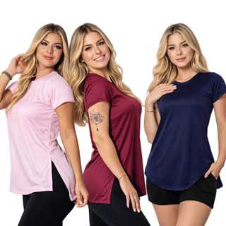 3 Blusas Feminina Academia Dry Fit Camisa Caminhada Musculação Treino camiseta tapa bum bum em Oferta na Shopee