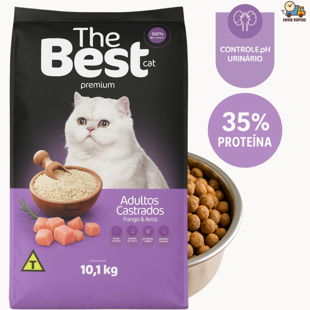Ração The Best Cat Premium – Adultos Castrados 10,1kg (Frango & Arroz) alimento gatos/cat