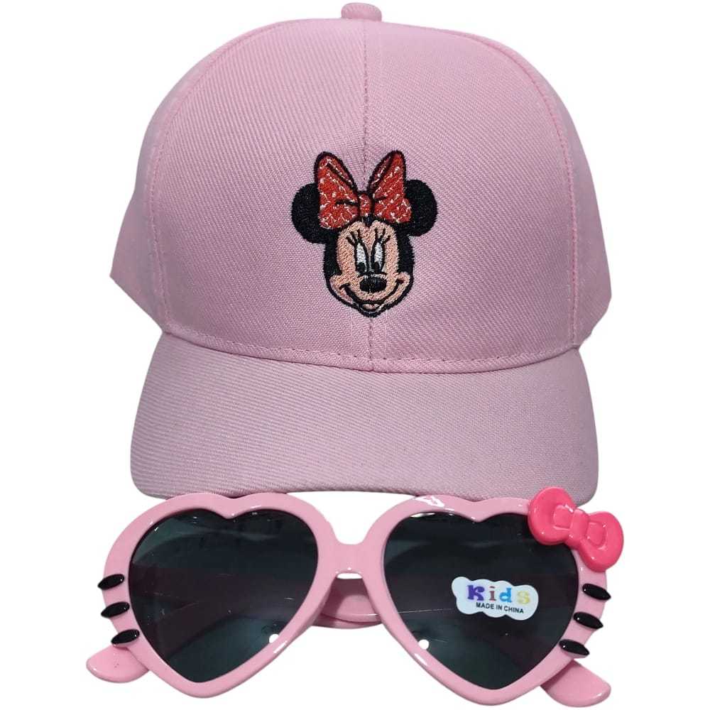Kit Boné Infantil Minnie E Óculos De Sol Verão Meninas Unissex Barato