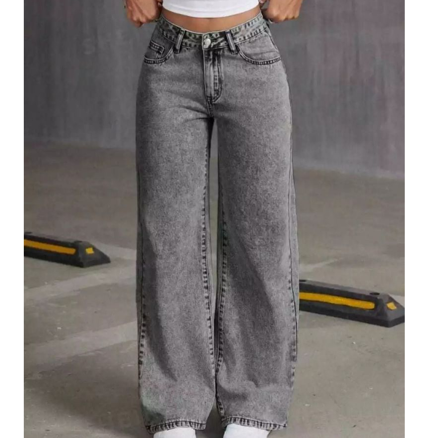 Calça Jeans Feminina Wide Leg Cintura Alta 100% Algodão em Oferta na Shopee