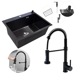 Cuba Pia Inox Quadrada Cozinha 60*45*20+ Torneira Flexivel Preta em Oferta na Shopee