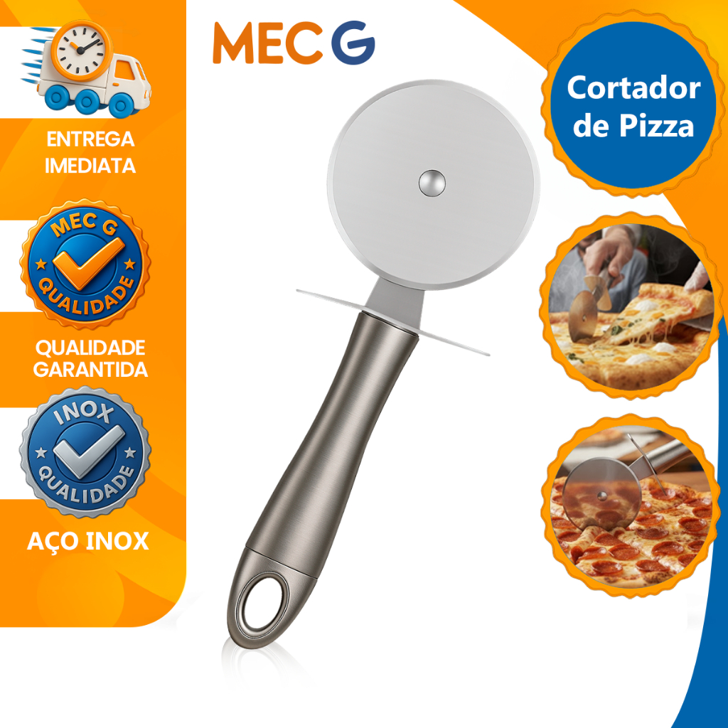 Cortador De Pizza Massa Fatias Lamina Em Aco Inox Mec g Essencials em Oferta na Shopee