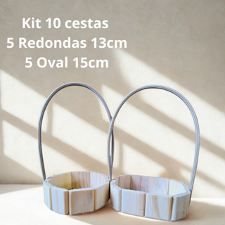 Kit 10 Cestas De Madeira 5 Oval e 5 Redonda para Presentes e Decorações! em Oferta na Shopee