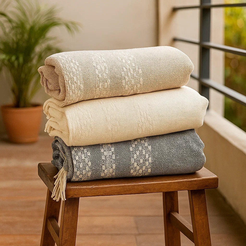 Manta Decorativa Boho em Algodão – Franjas Rústicas para Sofá Grande