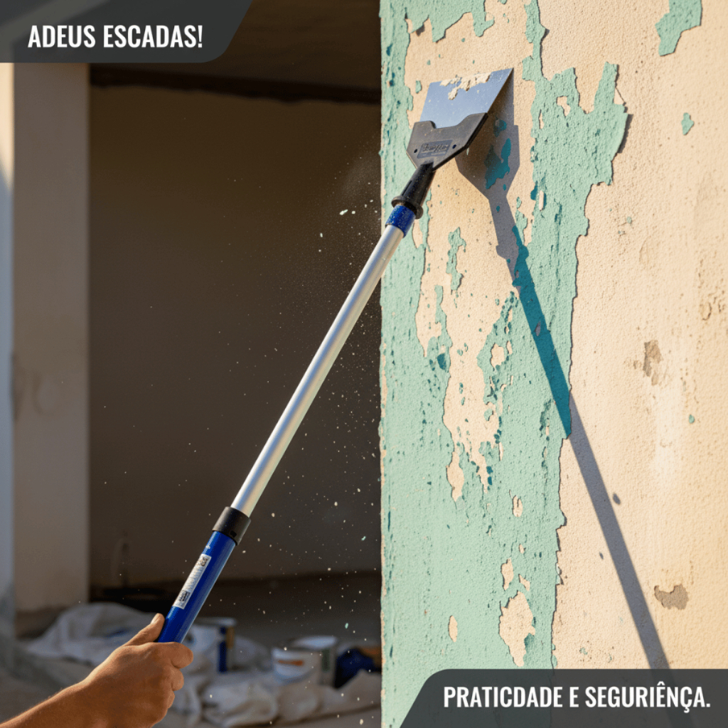 Espátula de Aço Inox Extensiva Para Raspar Parede e Tinta Sem Escadas Para Extensor.