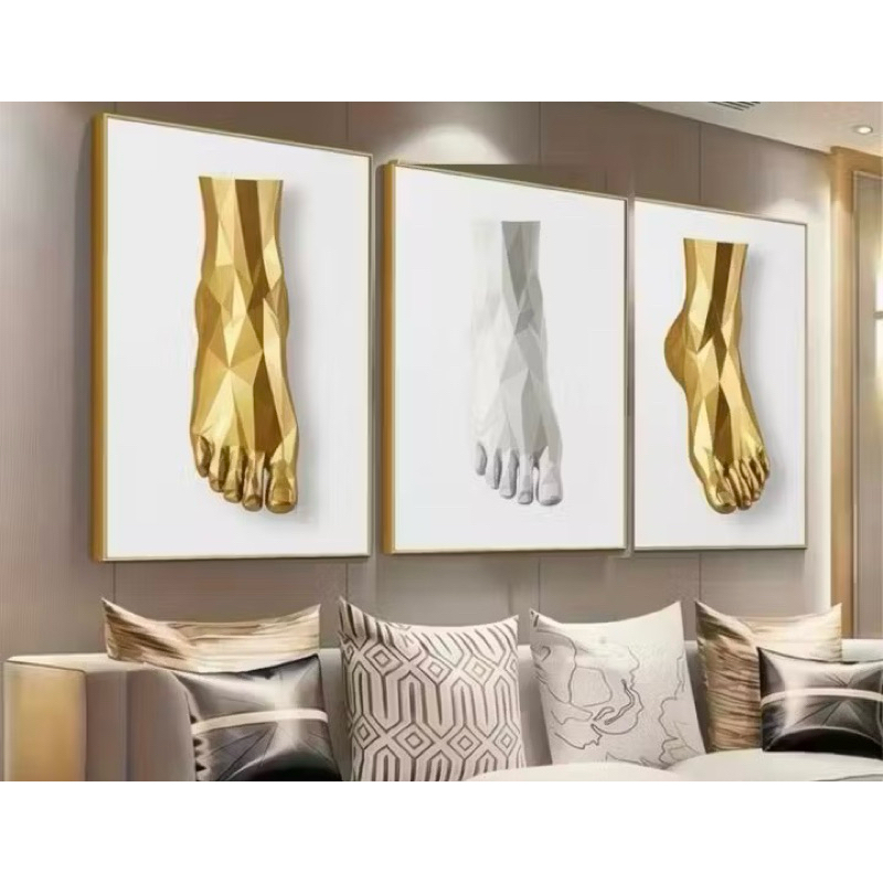 Quadro Decorativo Triplo Pé Dourado Decoração Podologia Arte Moderna 3D Minimalista Luxo em Oferta na Shopee