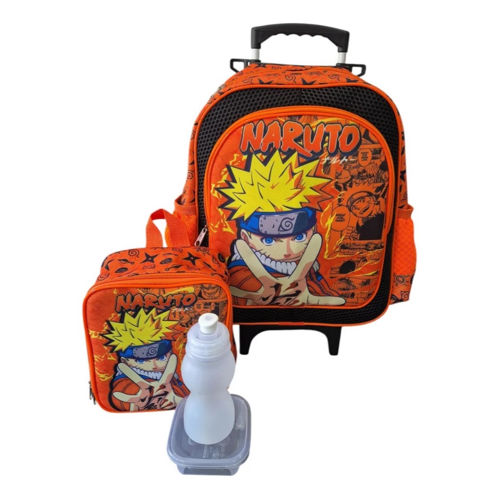 Kit Mochila Naruto Raposa Anime Rodinhas Grande + Lancheira Térmica 3061