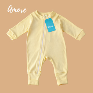 Macacão de Bebê Amore Vira Pé Amarelo Com Zíper e Protetor 100% Algodão em Oferta na Shopee