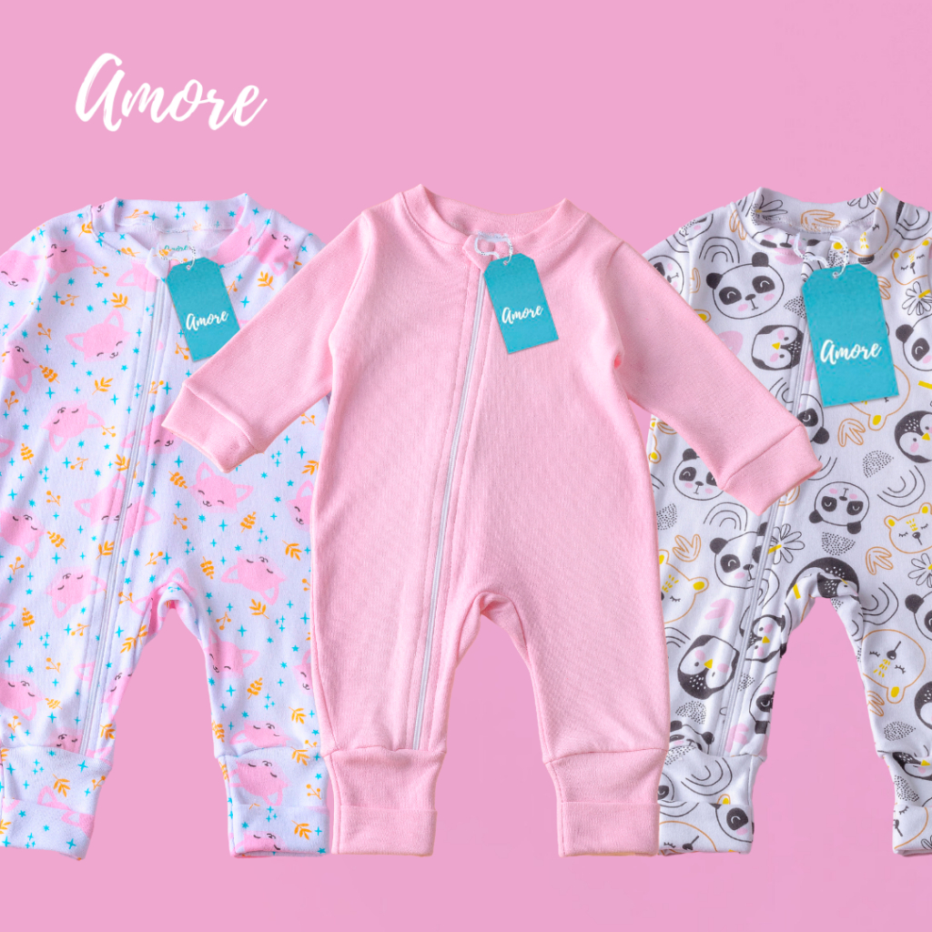 Kit 3 Macacão Amore Enxoval Bebê Amiguinhas Da Selva Menina 100% Algodão em Oferta na Shopee