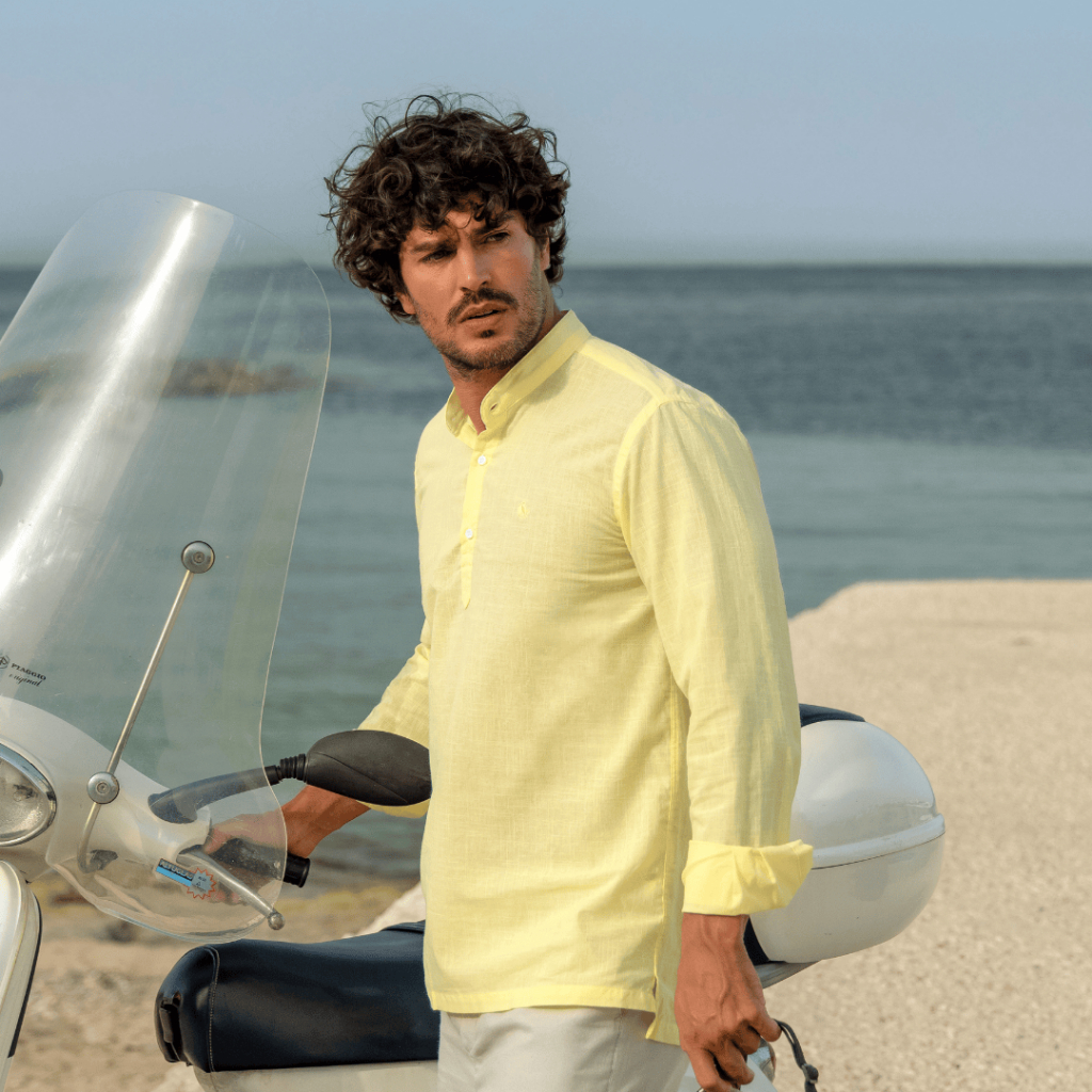 Camisa Social Masculina Comfort Manga Longa Gola Padre 3 Botões 100% Algodão