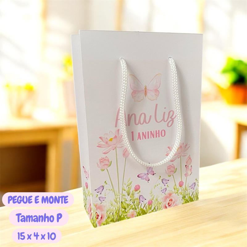 Sacolinha Personalizada Jardim das Borboletas - Festa infantil - PEGUE E MONTE - kit festa - Lembrancinha