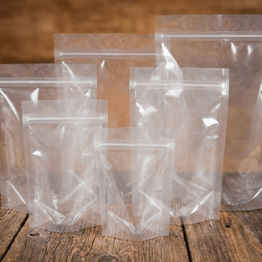 Kit 50 Saco Stand Up Pouch Transparente com Zip Lock - Embalagem para Alimentos em Oferta na Shopee