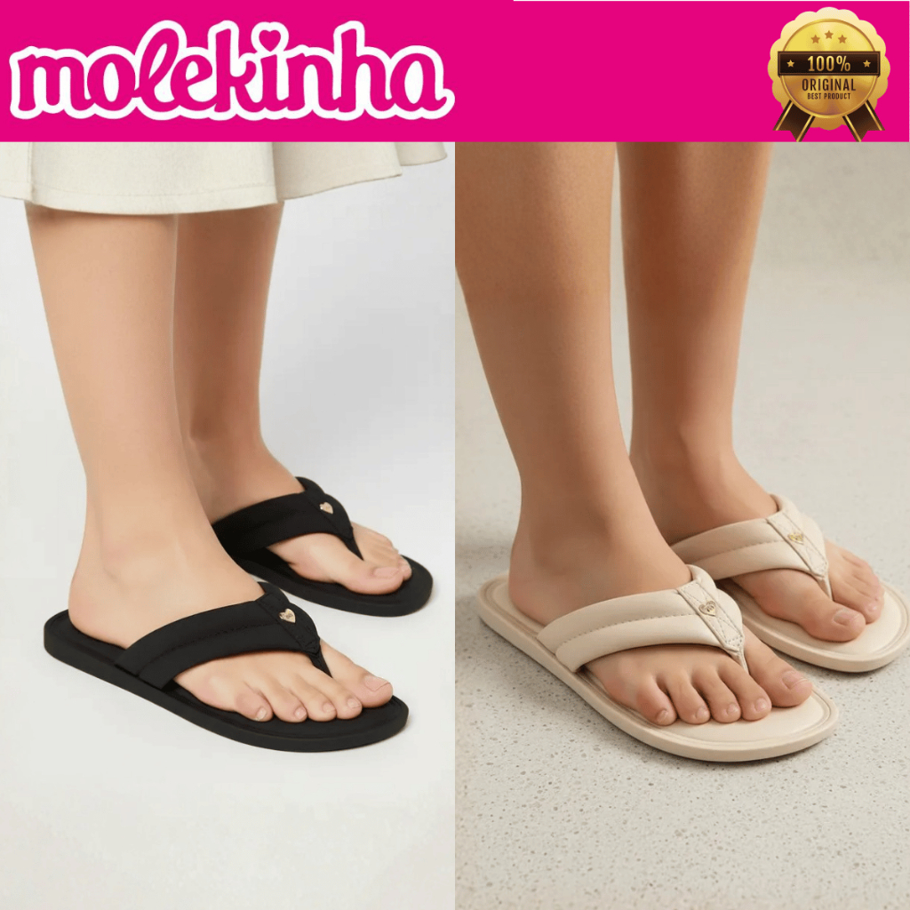Sandália Molekinha Meninas Chinelo Slide Macia Confortável Detalhe Coração Metalizado Original em Oferta na Shopee