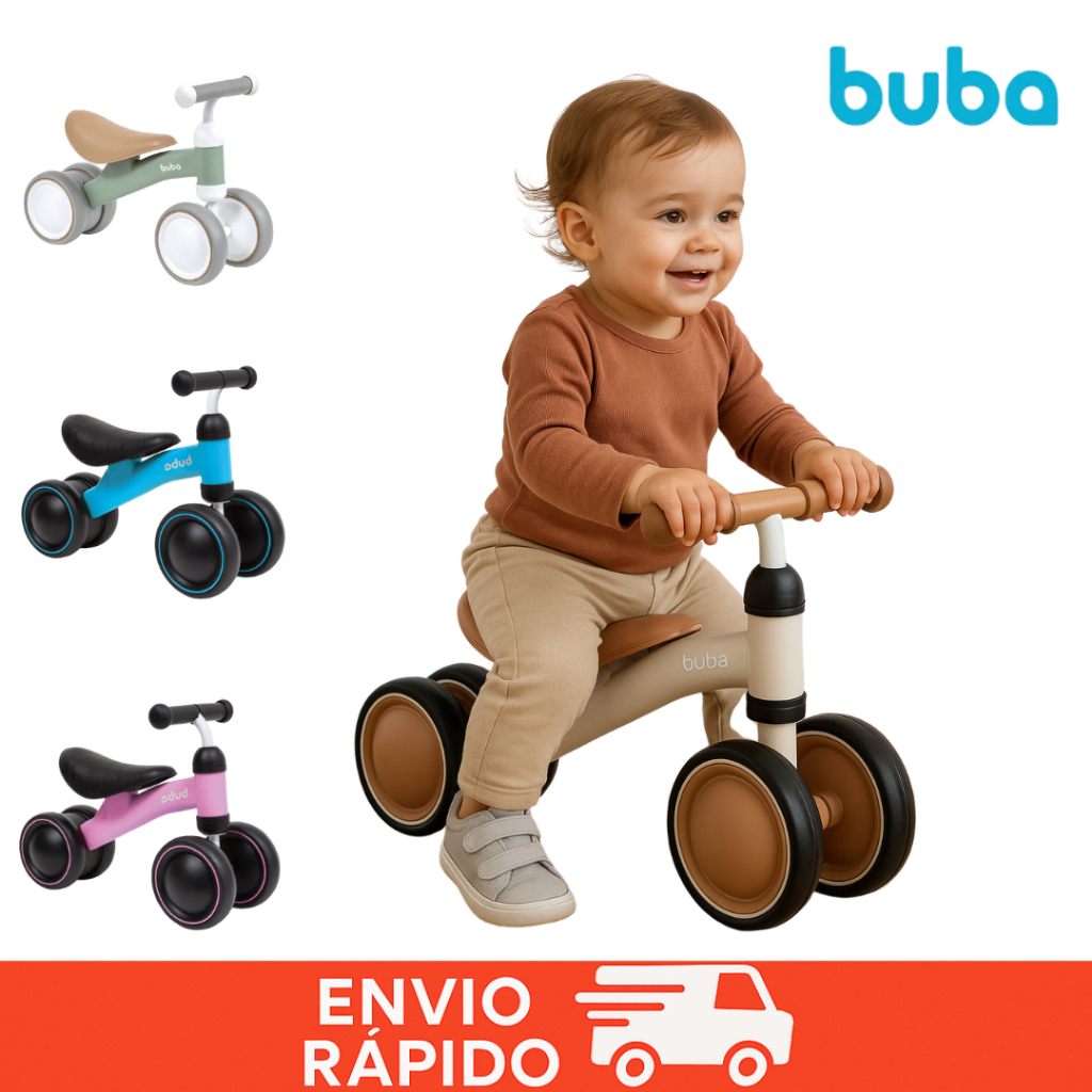 Bicicleta Equilíbrio Infantil Andador Sem Pedal 4 Rodas Bebê Buba Criança