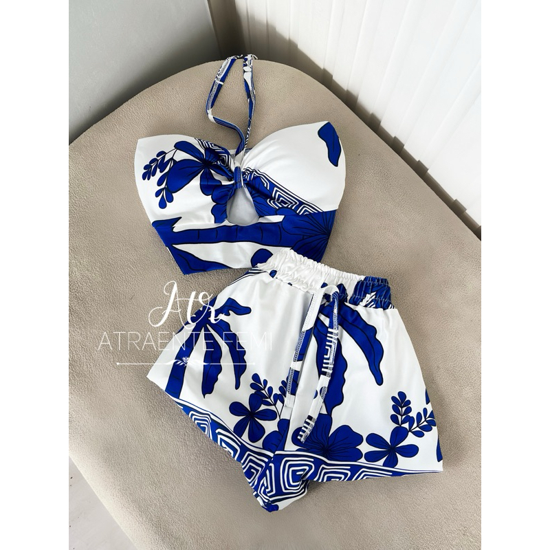 LANÇAMENTO CONJUNTO CROPED E SHORT ESTAMPA COQUEIRO INSP P M G 2 FORMAS DE USO em Oferta na Shopee