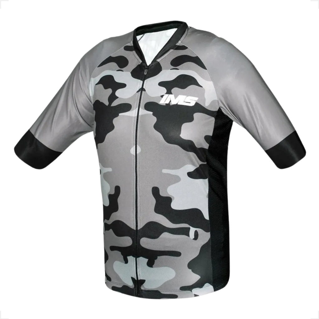 Camisa Ciclismo Ims Racing Napoli Camuflada Cinza bolso com ziper elastico silicone na barra