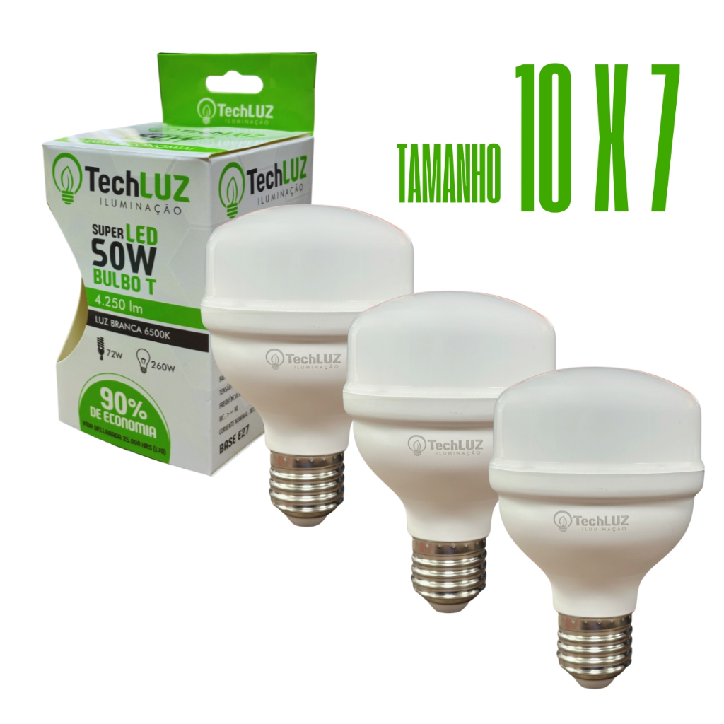 Kit 3 Lâmpadas Led 50W Bulbo 6500k Branco Frio (LUZ BRANCA) E27 Bivolt Inmetro Econômica