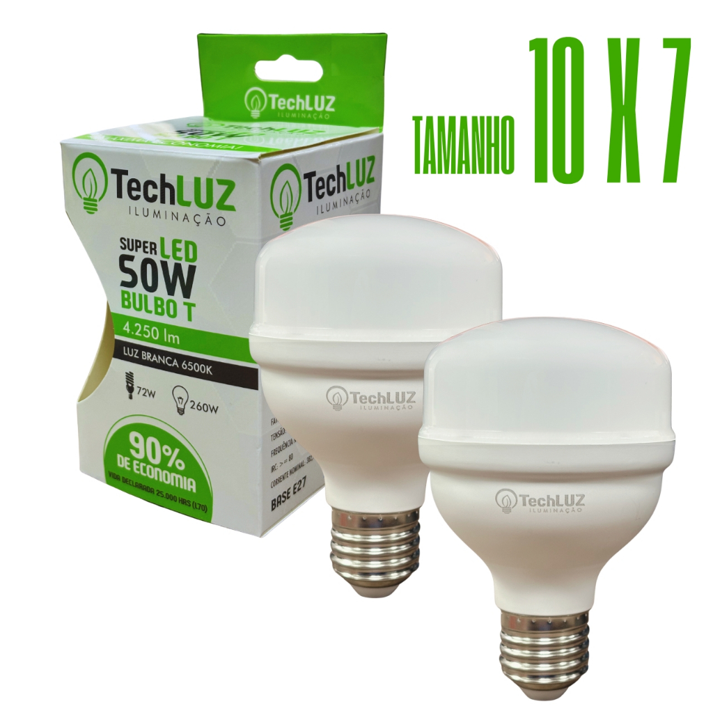 Kit 2 Lâmpadas Led 50W Bulbo 6500k Branco Frio (LUZ BRANCA) E27 Bivolt Inmetro Econômica em Oferta na Shopee