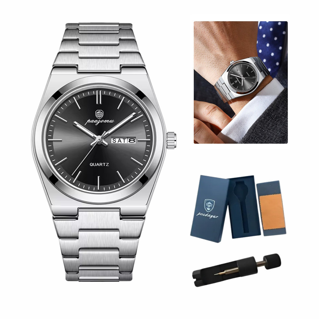 Poedagar Relógio quartzo Old money vintage classico moda casual de luxo minimalista preto prata inox