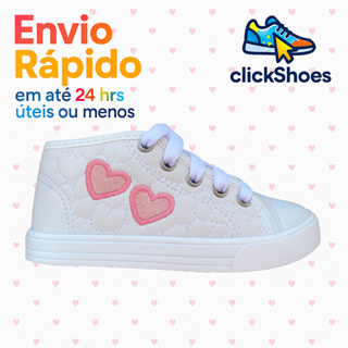Tênis Infantil Menina Criança Bordado Coração Brilho Click shoes em Oferta na Shopee