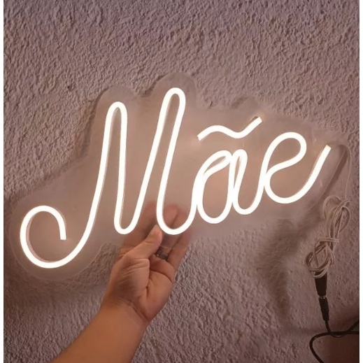 Letreiro Neon LED Acrílico Palavra 'Mãe' Decorativo eventos e aniversários Bivolt 110/220