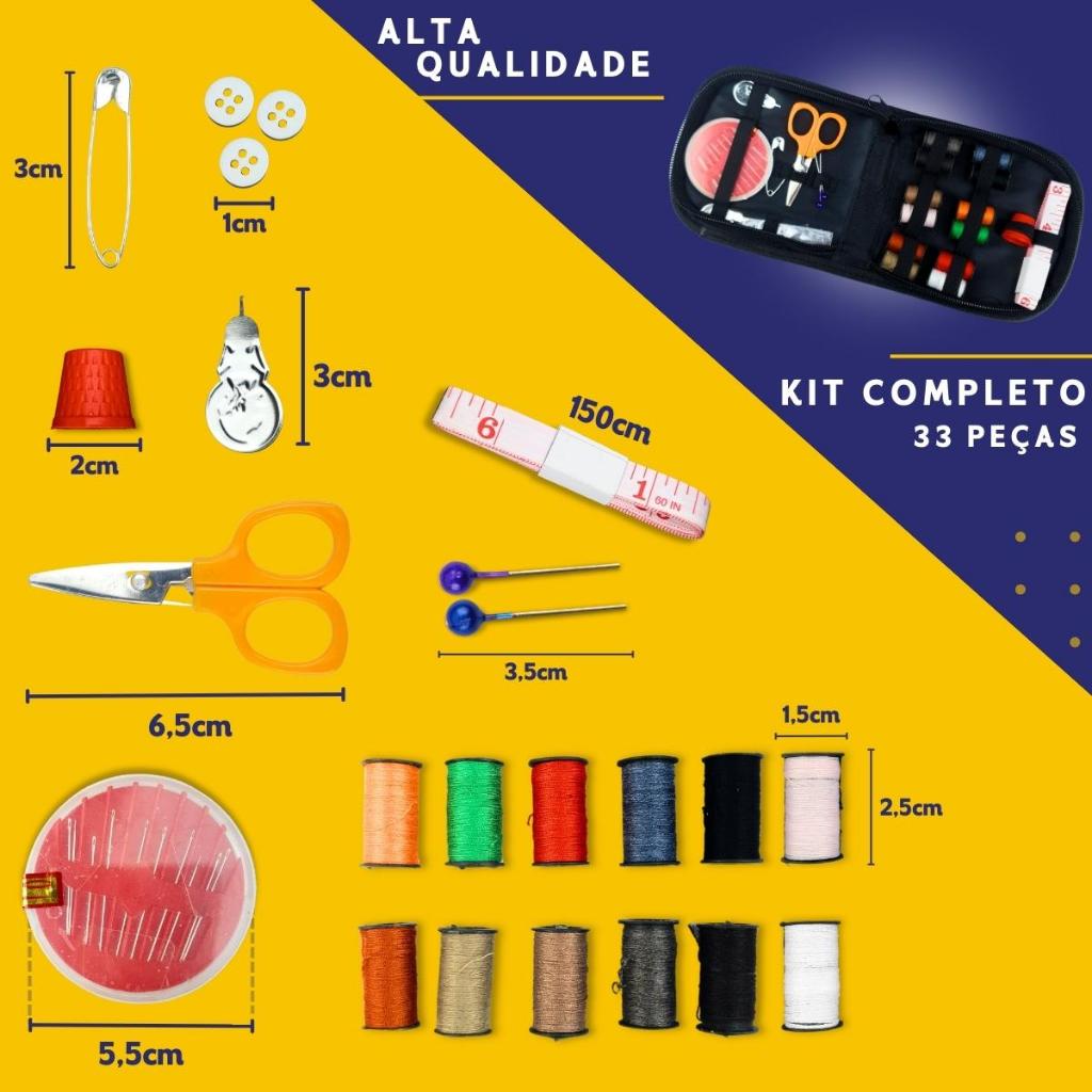 Kit Costura Com 33 Peças Linhas E Agulhas Estojo Completo F - CRIAR