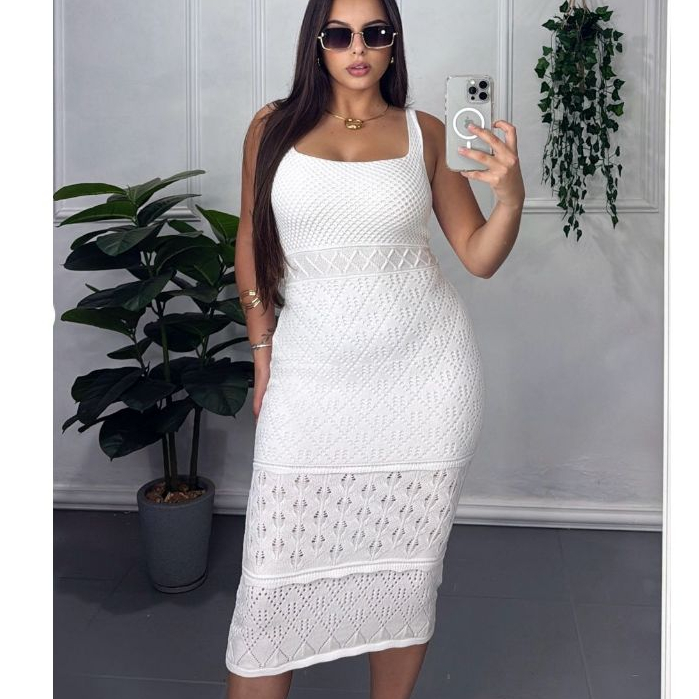 Vestido Feminino Midi Tricot Rendado Sem Manga Elegante Vestidos Verão Moda Casual Chic Premium em Oferta na Shopee