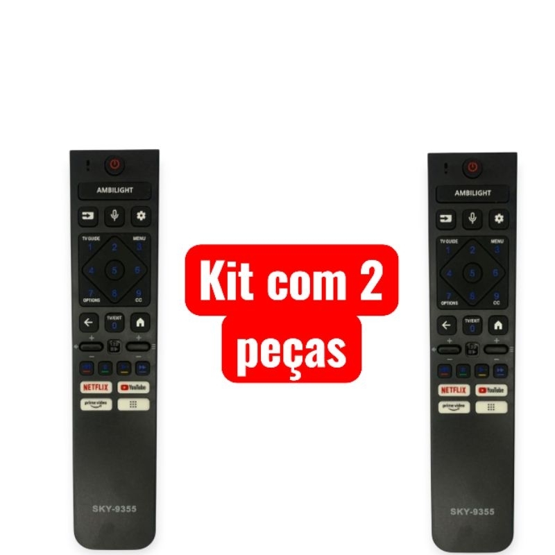 kit com 2 peças Controle Remoto compatível com TV's Philips 4k Ambilight Netflix/Youtube/Prime Video em Oferta na Shopee
