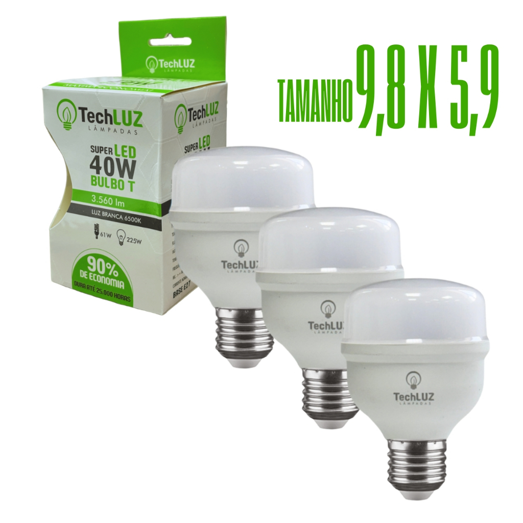 Kit 3 Lâmpadas Led 40W Bulbo 6500k Branco Frio E27 Bivolt Inmetro Econômica em Oferta na Shopee