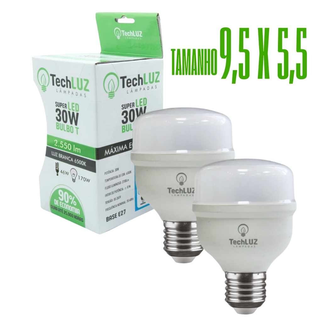 Kit 2 Lâmpadas Led 30W Bulbo 6500k Branco Frio E27 Bivolt Inmetro Econômica em Oferta na Shopee
