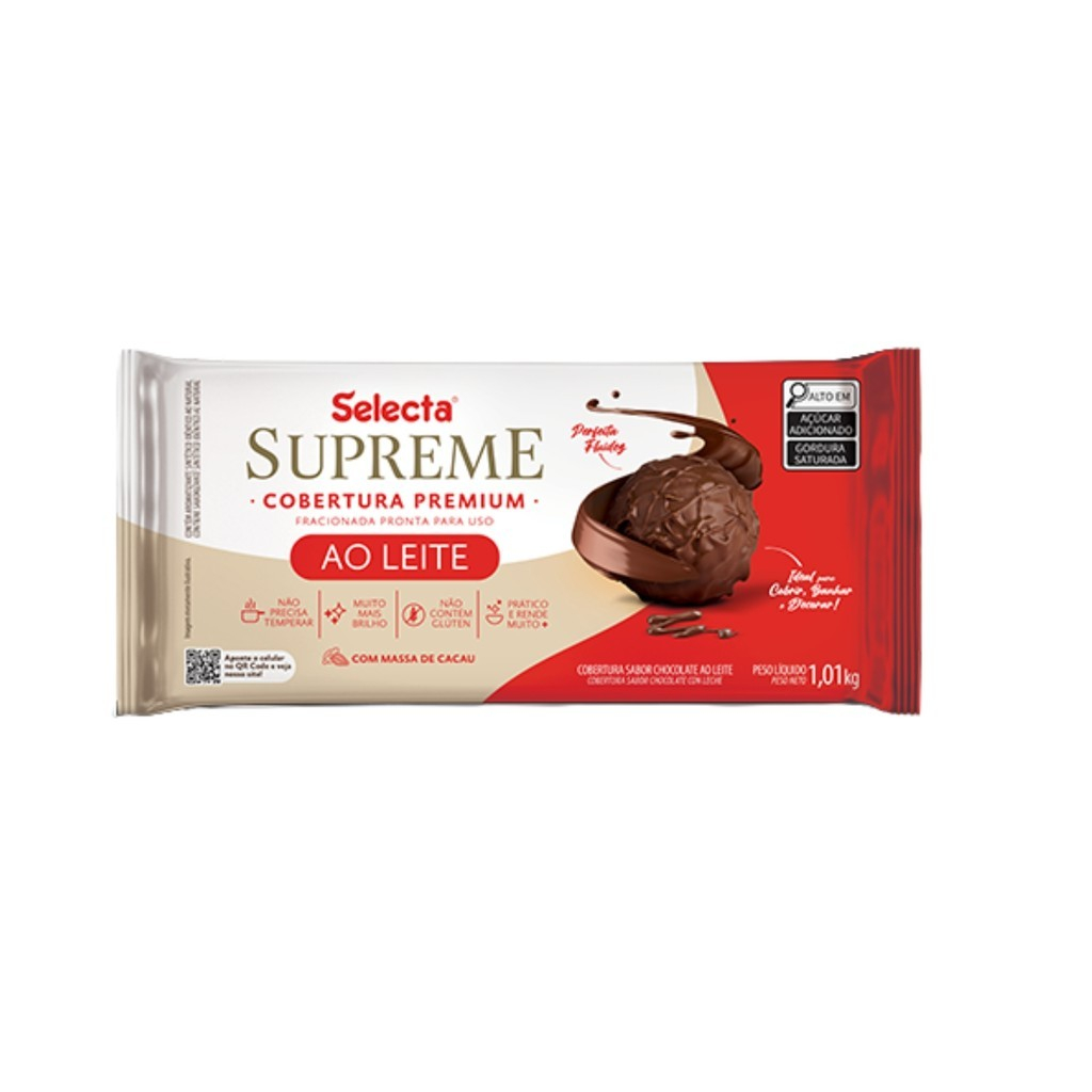Cobertura Fracionada Supreme Selecta – Escolha o Sabor! Meio Amargo, Ao Leite ou Branco