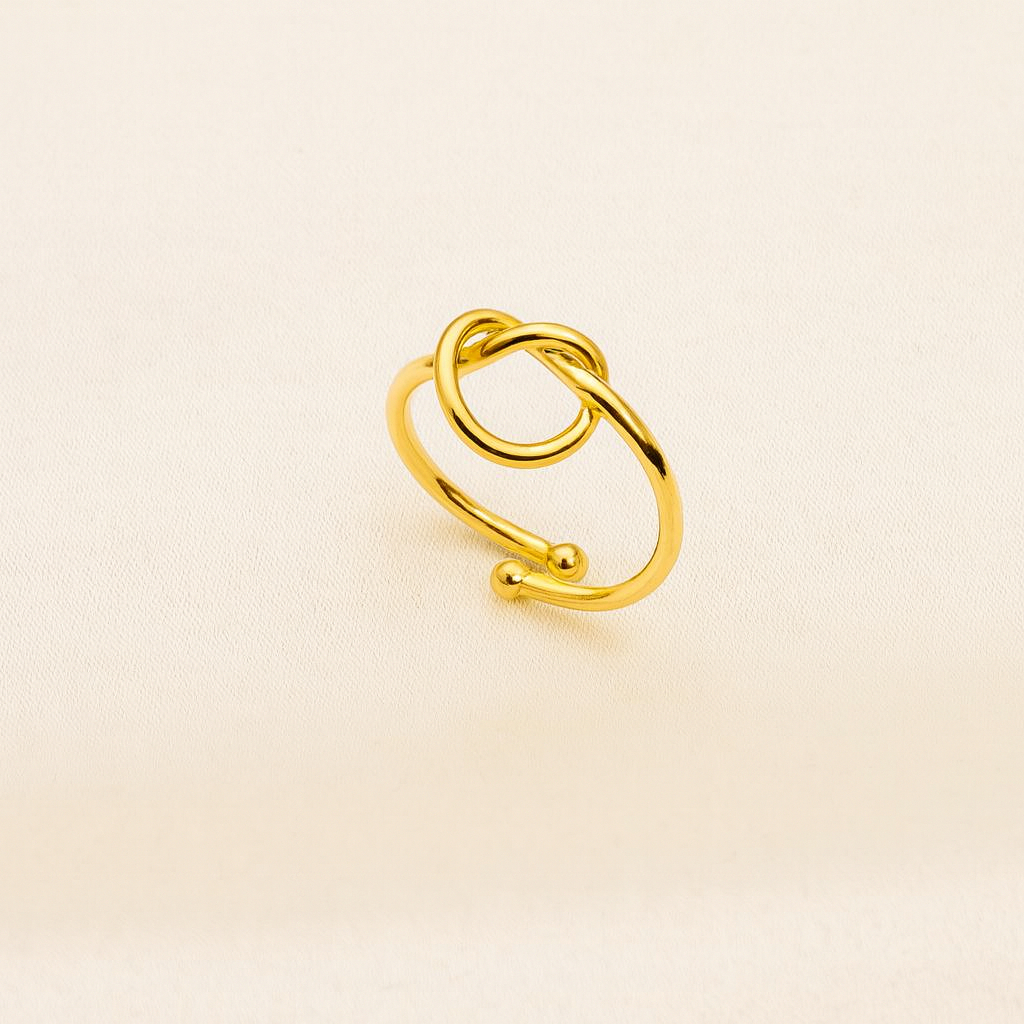 Anel Aberto Feminino Regulável Nozinho Coração Perfeito Para Presentear Folheado A Ouro 18k