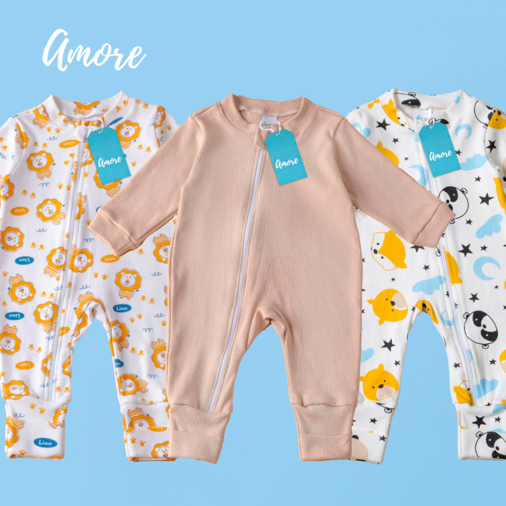 Kit 3 Macacão Bebê Amore Leãozinho Vira Pe 100% Algodão em Oferta na Shopee