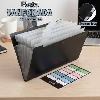 Pasta Sanfonada A4 para Documentos com 12 Divisórias Diversas Cores