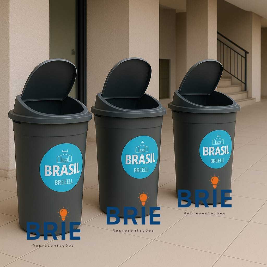 Kit 3 Lixeiras Lixo Extra Grande 60L Preta Super Resistente Basculante