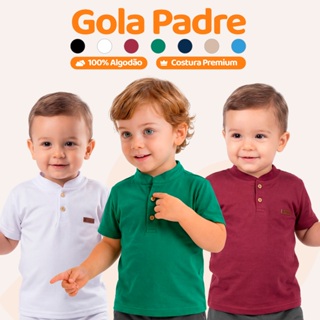 Camiseta Social Bebê Menino Estilo Gola Padre Henley Casual Camisa Bebê Estiloso Masculino Premium Roupa de Bebê em Oferta na Shopee