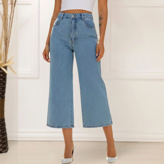 Calça Jeans Pantacourt Feminina Cintura Alta Pantalona Curta Tecido Grosso 100% Algodão