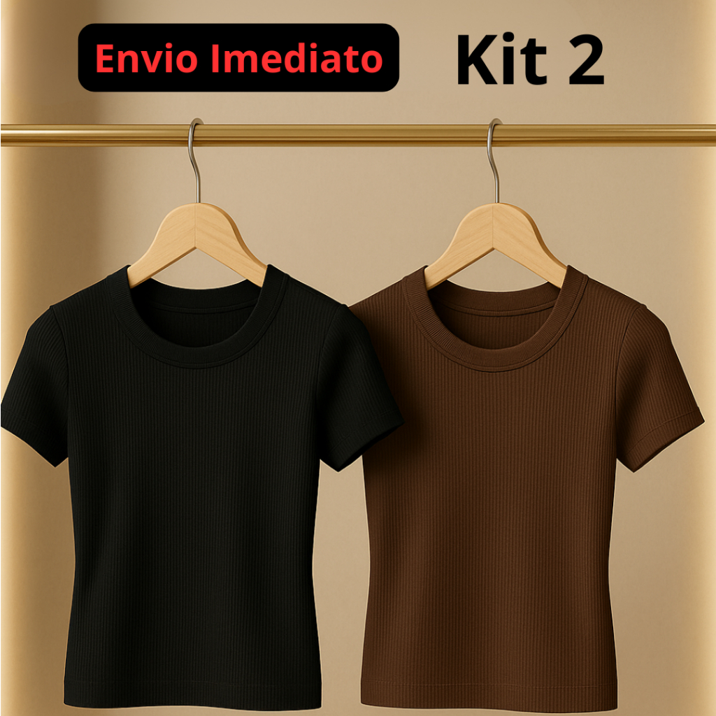 Kit 2 Blusas Feminina Estilosa Ribana Canelado Elegante Tendência Verão