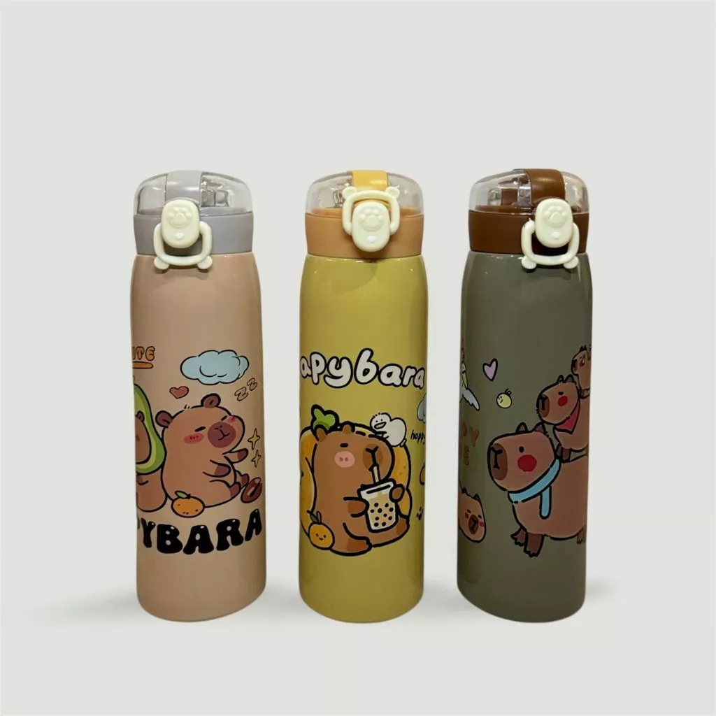 Garrafa Térmica Aço Inox Estampa Capivara Capybara Escolar Infantil com Canudo E Trava 500ml em Oferta na Shopee