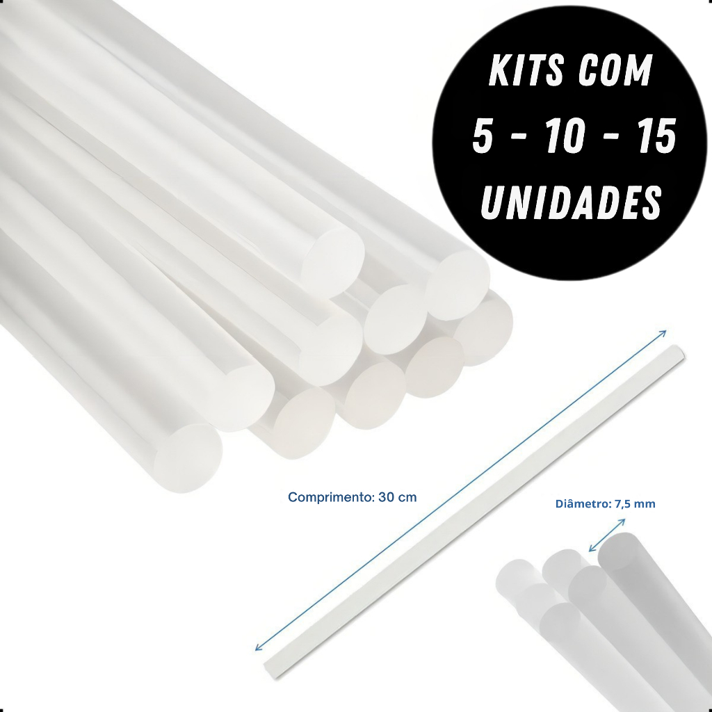 Bastão de Cola Quente Refil Super Transparente Fino 7mm Kits com 5, 10 ou 15 unid- Premium Artepunto em Oferta na Shopee