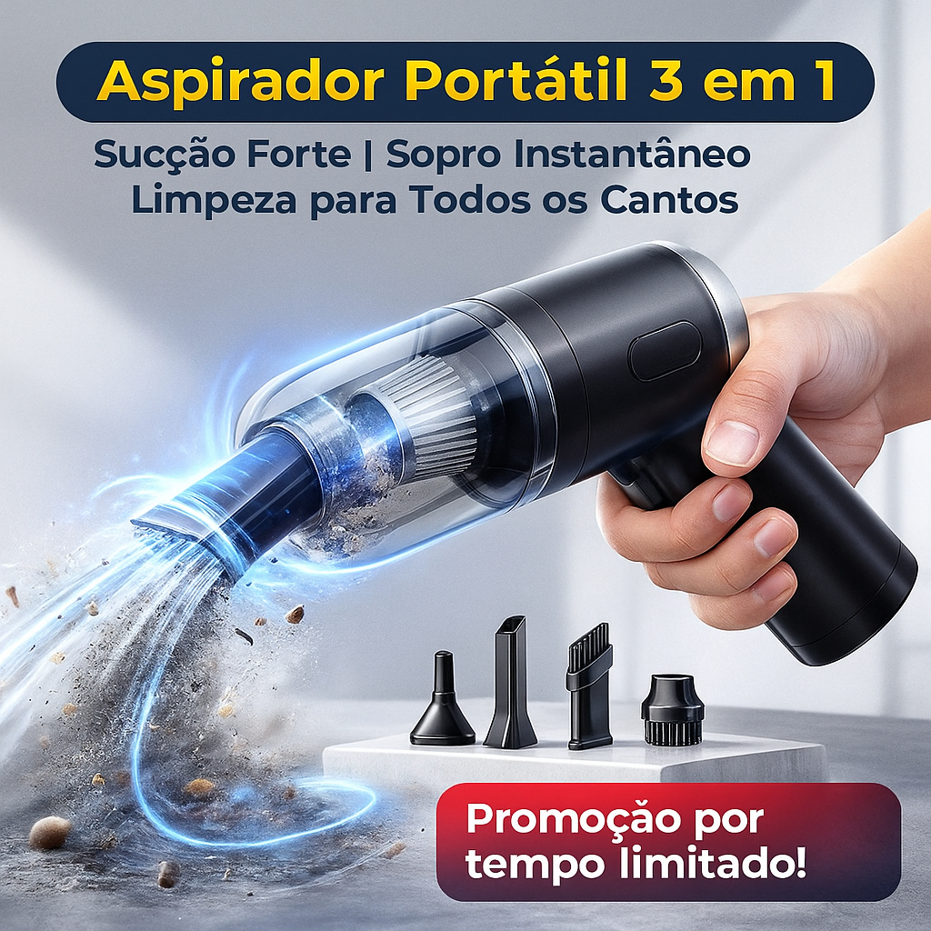 Aspirador de Carro Sem Fio 3 bicos inclusos Novidade em Oferta na Shopee