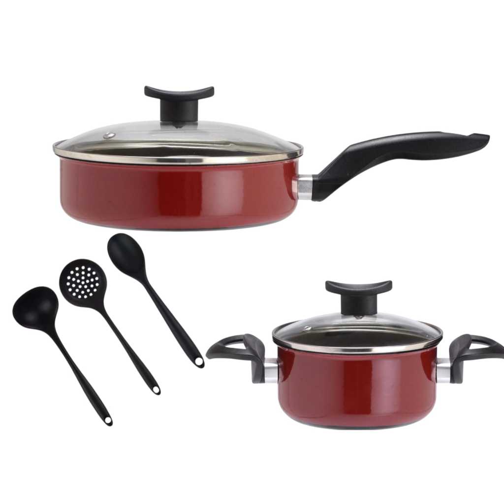 Kit Frigideira 18 e Caçarola 14 Antiaderente de INDUÇÃO e Gás Com Tampa de Vidro + Brinde Talheres