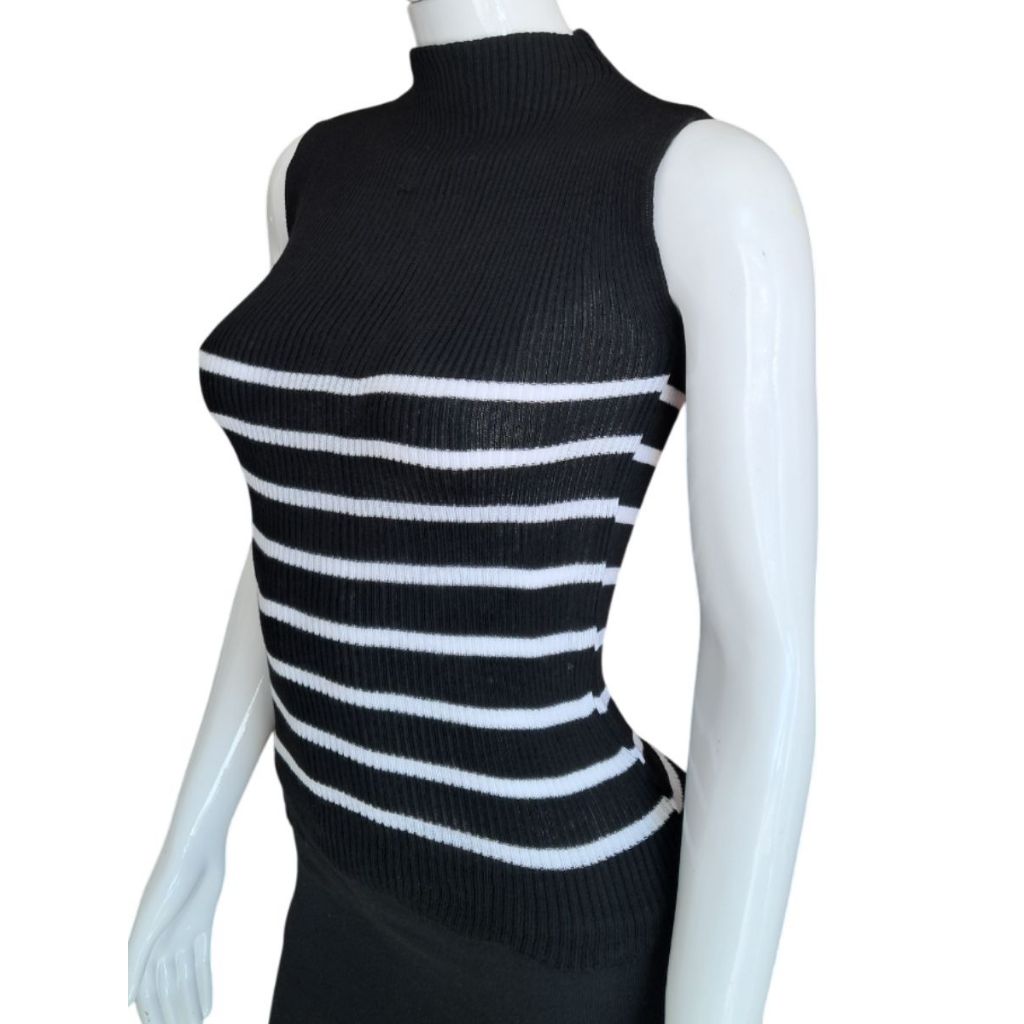 Blusa Garrafinha Canelada Listrada Moda Tricot Feminina