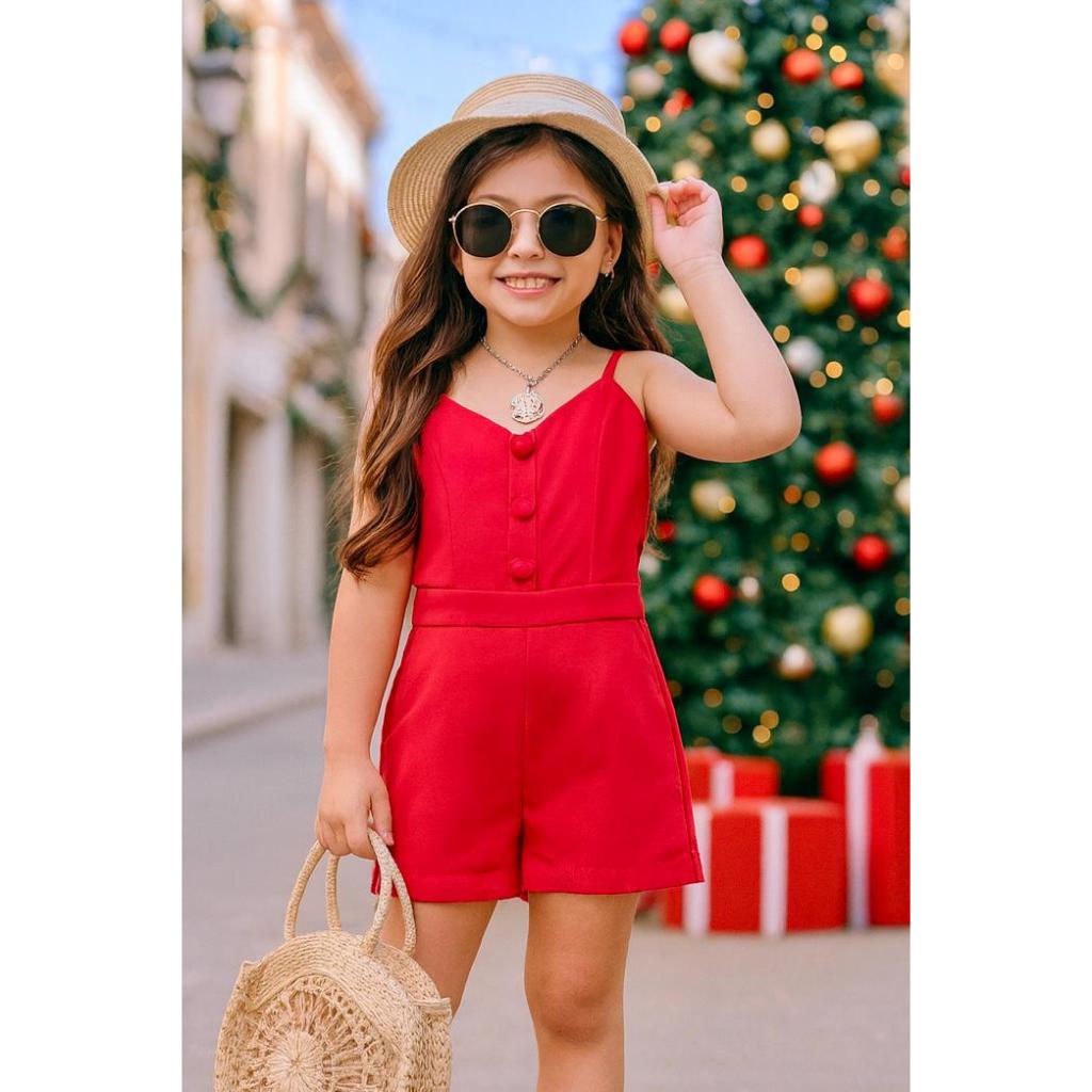 Macaquinho infantil para menina alfaiataria linho macaquinho 2 ao 16 anos lançamento em Oferta na Shopee