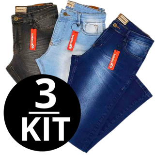 Kit 3 Calças Jeans Masculina Reta Tradicional Premium > Confortável > Frete Grátis em Oferta na Shopee