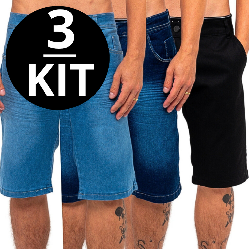 Kit 3 Bermudas Jeans Masculina Elastano Slim Premium Original Short Jeans - Envio Imediato